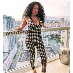 Callie Lives Sexy Velvet Houndstooth Catsuit